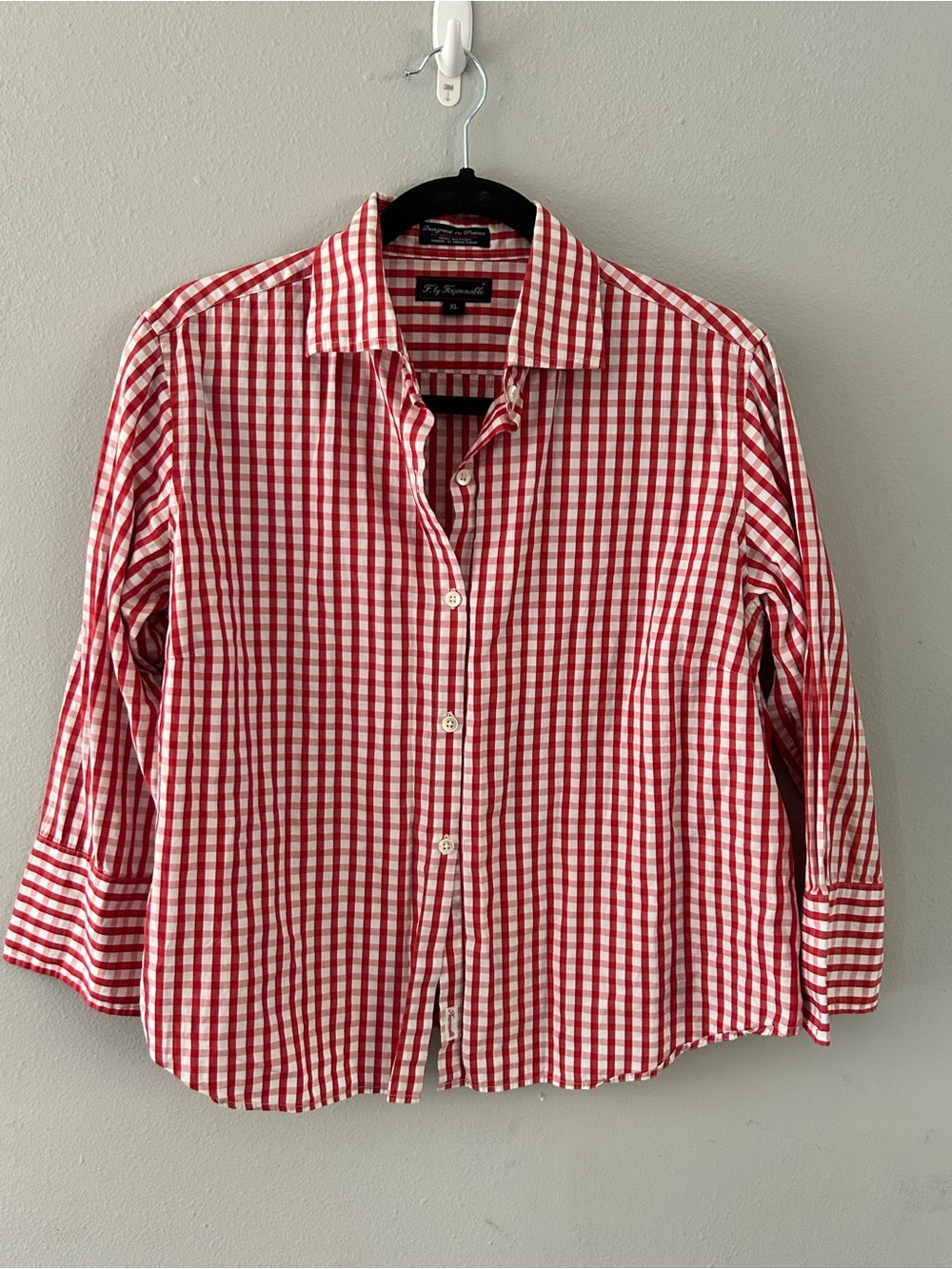Faconnable Red and White Gingham Shirt- Women’s XL